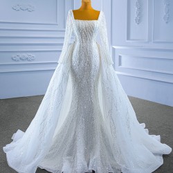 Sexy Women Wedding Dress Long Sleeve Square Collar Mermaid Gown Two In One Bridal Gowns 2024