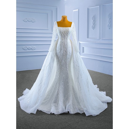 Sexy Women Wedding Dress Long Sleeve Square Collar Mermaid Gown Two In One Bridal Gowns 2024