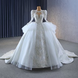 Shiny Ball Gown Long Wedding Dress Long Sleeve Bridal Gowns For Women Sexy Backless Vestido de novia 2024