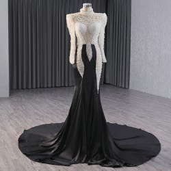 Shiny Black Prom Party Dresses For Women Long Sleeve Floor Length Formal Event Special Evening Dress Customized