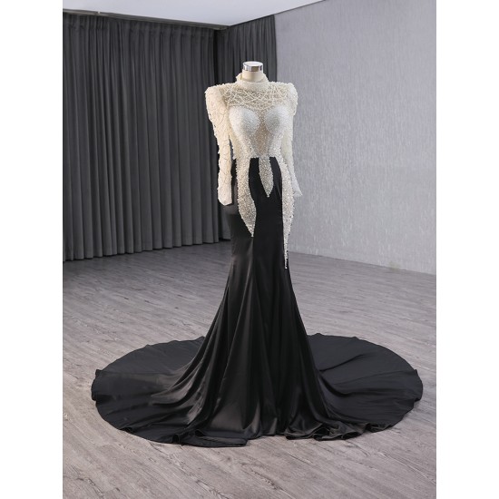 Shiny Black Prom Party Dresses For Women Long Sleeve Floor Length Formal Event Special Evening Dress Customized