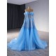 Shiny Blue Prom Evening Dresses Long Sleeve Party Dress Sweetheart Neck A Line Gowns Saudi Arabia Plus Size