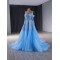 Shiny Blue Prom Evening Dresses Long Sleeve Party Dress Sweetheart Neck A Line Gowns Saudi Arabia Plus Size