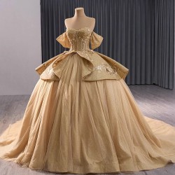 Shiny Gold Sweetheart Quinceanera Dresses Ball Gown Appliques Lace Sequin Sweet 16 Birthday Princess Vestidos De 15 Anos