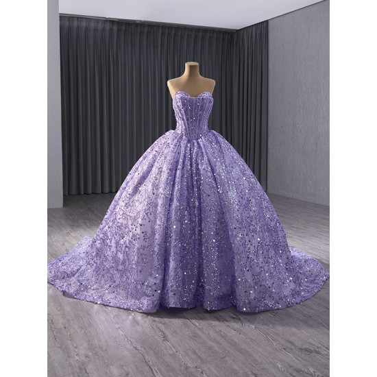 Shiny Lavender Sweet 15 Dresses Prom Dress Ballgown Sleeveless Sweetheart Quinceanera Dress