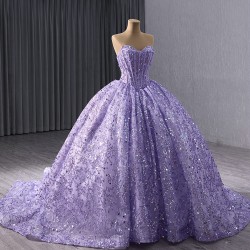 Shiny Lavender Sweet 15 Dresses Prom Dress Ballgown Sleeveless Sweetheart Quinceanera Dress