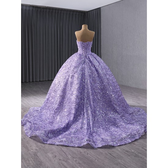 Shiny Lavender Sweet 15 Dresses Prom Dress Ballgown Sleeveless Sweetheart Quinceanera Dress