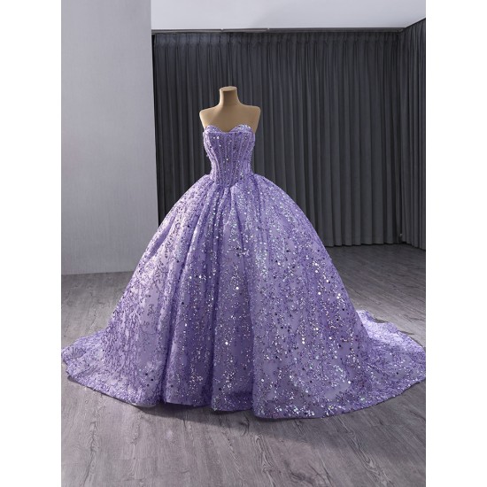 Shiny Lavender Sweet 15 Dresses Prom Dress Ballgown Sleeveless Sweetheart Quinceanera Dress