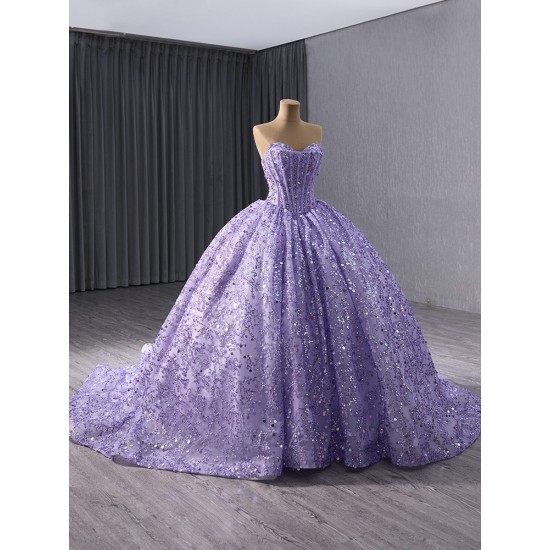 Shiny Lavender Sweet 15 Dresses Prom Dress Ballgown Sleeveless Sweetheart Quinceanera Dress