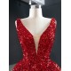 Shiny Sequin Red Formal Party Prom Dresses For Women V Neck Special Occasion Gowns Evening Dress