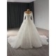 Simple Ball Gown White Wedding Dress Long Sleeve Bridal Gown Scoop Neck Vestido de Novia