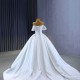 Simple White Satin Wedding Dress Off Shoulder Ball Gown Sweep Train Bridal Gowns