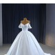 Simple White Satin Wedding Dress Off Shoulder Ball Gown Sweep Train Bridal Gowns