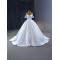 Simple White Satin Wedding Dress Off Shoulder Ball Gown Sweep Train Bridal Gowns