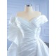 Simple White Wedding Dresses Satin Off Shoulder Bridal Dress Sweep Train 2024