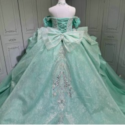 Sleeveless Aqua Quince Dress Shiny Crystal Vestidos De 15 Anos Princess Sweet 15 16 Years Old Birthday Party Gown