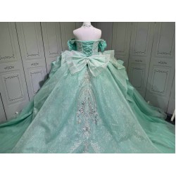 Sleeveless Aqua Quince Dress Shiny Crystal Vestidos De 15 Anos Princess Sweet 15 16 Years Old Birthday Party Gown