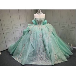 Sleeveless Aqua Quince Dress Shiny Crystal Vestidos De 15 Anos Princess Sweet 15 16 Years Old Birthday Party Gown