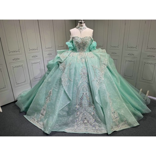 Sleeveless Aqua Quince Dress Shiny Crystal Vestidos De 15 Anos Princess Sweet 15 16 Years Old Birthday Party Gown