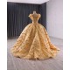 Sleeveless Gold Quinceanera Dress Sweet 15 Evening Dress 3D Flowers  Ball Gown Sequin Vestido De Quinceanera