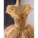 Sleeveless Gold Quinceanera Dress Sweet 15 Evening Dress 3D Flowers  Ball Gown Sequin Vestido De Quinceanera