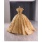 Sleeveless Gold Quinceanera Dress Sweet 15 Evening Dress 3D Flowers  Ball Gown Sequin Vestido De Quinceanera