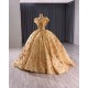 Sleeveless Gold Quinceanera Dress Sweet 15 Evening Dress 3D Flowers  Ball Gown Sequin Vestido De Quinceanera