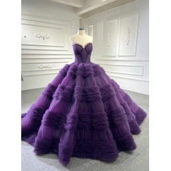 Sleeveless Purple Prom Dress Strapless Tiered Princess Sweet 15 16 Years Old Birthday Party Gown