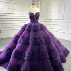 Sleeveless Purple Prom Dress Strapless Tiered Princess Sweet 15 16 Years Old Birthday Party Gown