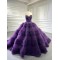 Sleeveless Purple Prom Dress Strapless Tiered Princess Sweet 15 16 Years Old Birthday Party Gown