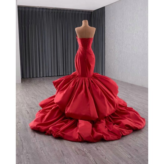 Sleeveless Red Mermaid Prom Dress Tiered Princess Girl Women Party Dress