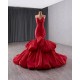 Sleeveless Red Mermaid Prom Dress Tiered Princess Girl Women Party Dress