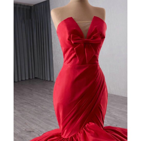 Sleeveless Red Mermaid Prom Dress Tiered Princess Girl Women Party Dress