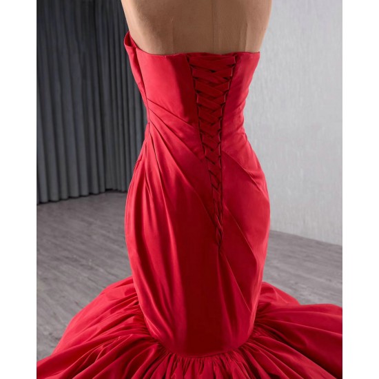 Sleeveless Red Mermaid Prom Dress Tiered Princess Girl Women Party Dress