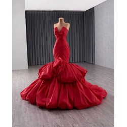 Sleeveless Red Mermaid Prom Dress Tiered Princess Girl Women Party Dress