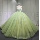 Sleeveless Sage Green Quince Dress Strapless Vestidos De XV Anos Lace Appliques Sweet 15 Gowns