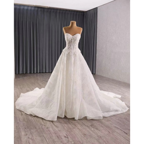 Sleeveless Wedding Dress Lace Appliques Sweetheart Neck Bridal Gowns With Detachable Sleeve