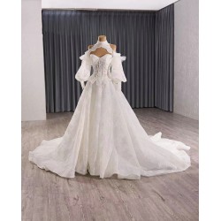 Sleeveless Wedding Dress Lace Appliques Sweetheart Neck Bridal Gowns With Detachable Sleeve