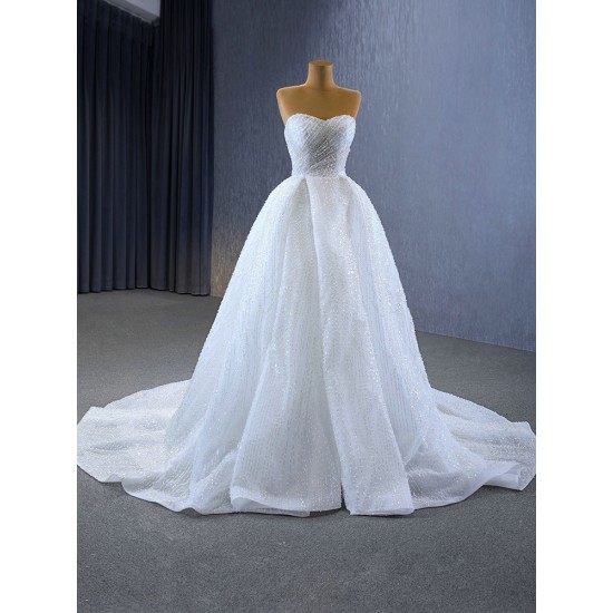 Sleeveless A Line Wedding Dress Sweetheart Neck Wedding Gown Sequin Cutsom Made Dresses