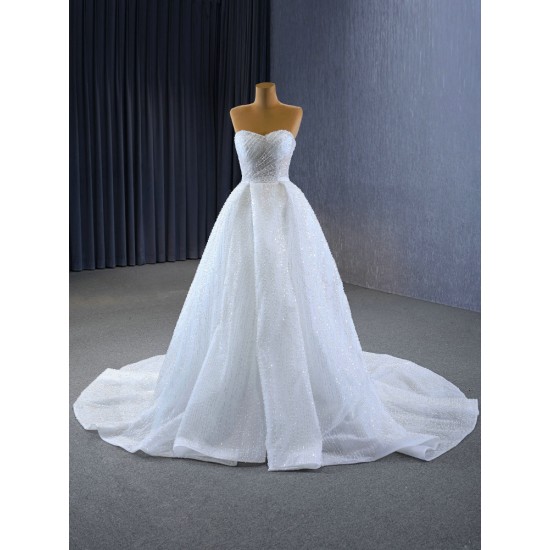 Sleeveless A Line Wedding Dress Sweetheart Neck Wedding Gown Sequin Cutsom Made Dresses