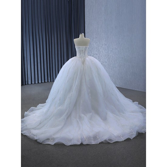 Sleeveless Ball Gown Wedding Dress Crystal Sweetheart Neck Backless Bridal Gowns