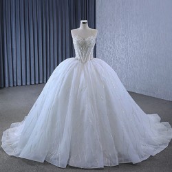 Sleeveless Ball Gown Wedding Dress Crystal Sweetheart Neck Backless Bridal Gowns