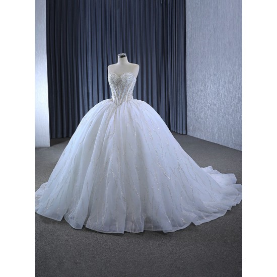 Sleeveless Ball Gown Wedding Dress Crystal Sweetheart Neck Backless Bridal Gowns