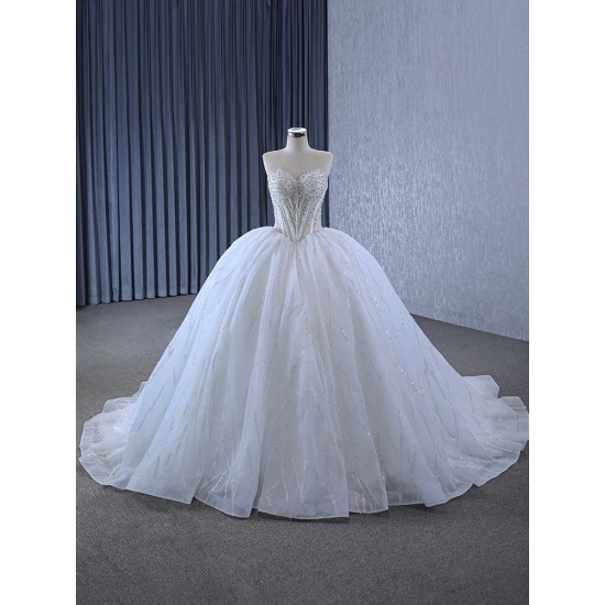 Sleeveless Ball Gown Wedding Dress Crystal Sweetheart Neck Backless Bridal Gowns