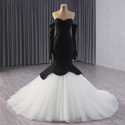 Sleeveless Black On White Mermaid Prom Dresses For Women 2024 Sweetheart Long Satin Evening Party Gowns