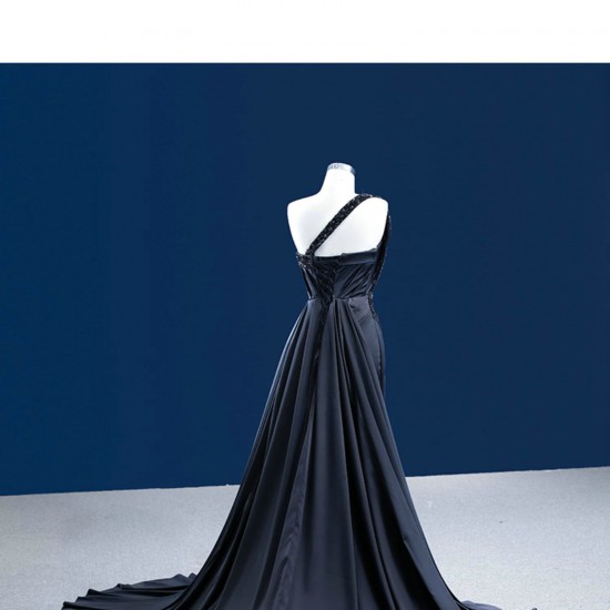 Sleeveless Black Prom Dresses Long Robe de Soiree Satin Back Mermaid Evening Party Dresses