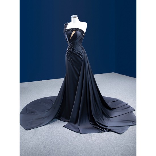 Sleeveless Black Prom Dresses Long Robe de Soiree Satin Back Mermaid Evening Party Dresses