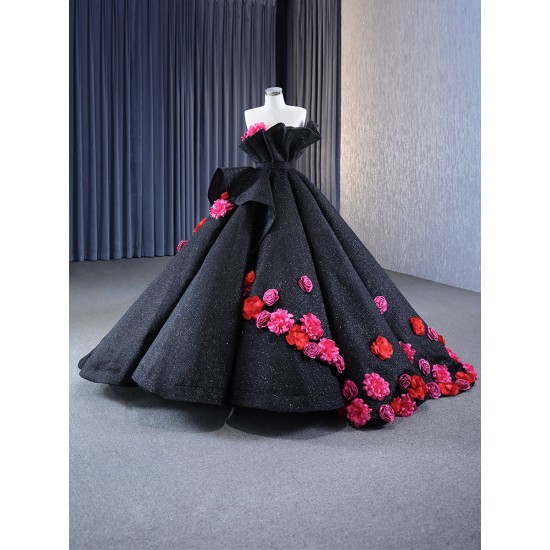 Sleeveless Black Prom Dresses Women Formal Party Evening Dress 3D Flowers Birthday Party Dress