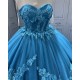 Sleeveless Blue Quinceanera Dresses Sweetheart Neck Vestidos De 15 Anos 3D Flowers Birthday Party Dress