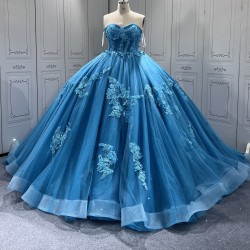 Sleeveless Blue Quinceanera Dresses Sweetheart Neck Vestidos De 15 Anos 3D Flowers Birthday Party Dress